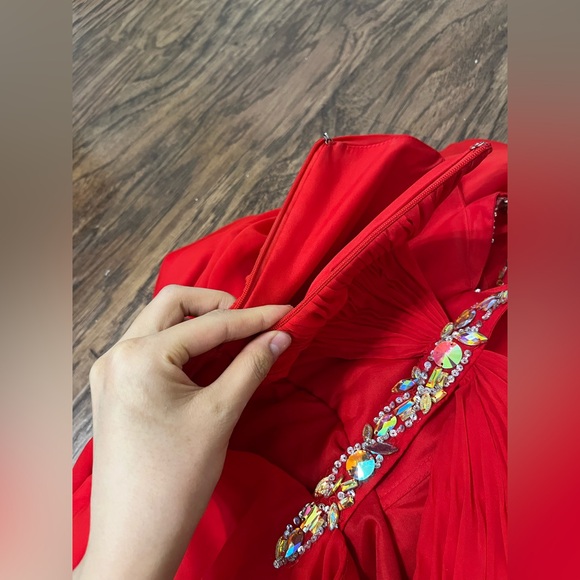 Princess Collection Red Evening Gown with Bedazzled Neckline Size 4 - Picture 7 of 8